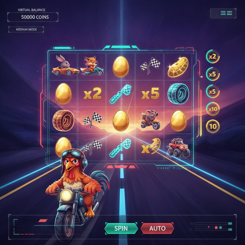Schermata della demo gratuita di Chicken Road 2 — modalità Medium con saldo virtuale e moltiplicatori attivi, nessuna registrazione richiesta